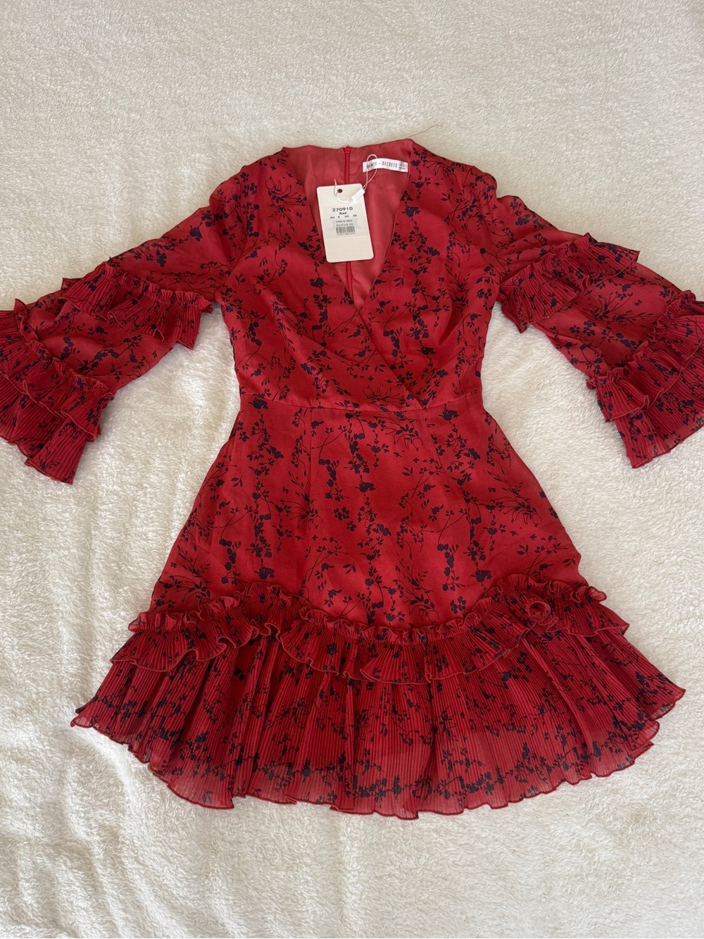 Red Floral Ruffle Long Sleeve Dress - Picture 3 of 4
